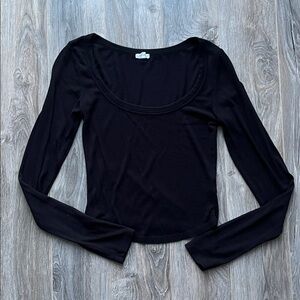 Garage Black Ribbed Long Sleeve Top